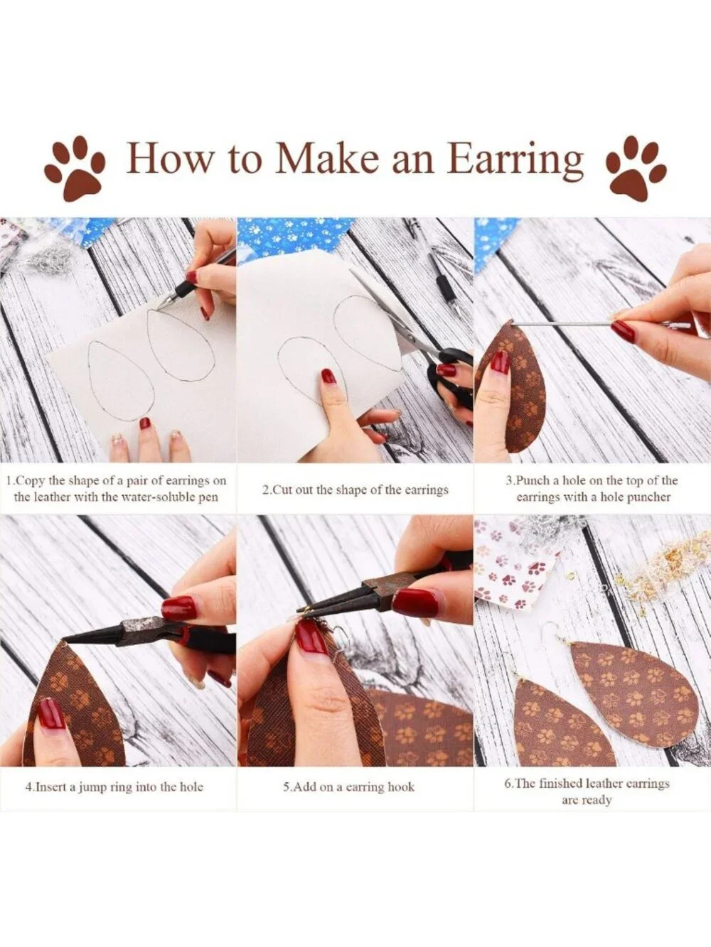12 Pcs Paw Print Faux Leather Sheets for DIY Crafts, Earrings & Hair Bows